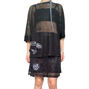 ytinifninfinity barragan unisex raver black mesh top & shorts 2 piece set size M